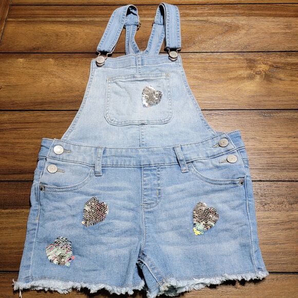 Justice Denim Shorts Overalls Shortalls - Size Youth 10 - Picture 2 of 7